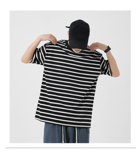 Camisetas de Verano a Rayas de Manga Corta al por Mayor, 200 Gramos, Tejidas, Oversize, Casuales para Hombre - Product Image 5