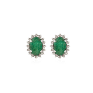 6X4 MM Oval Cut Genuine <b>Emerald</b> & Round Diamond Cluster <b>Stud</b> Earrings For Women Party Wear Fine Jewelry Accessories - Product Image 1