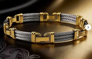 Bracelet manchette torsadé unisexe Orelia Iuxe en acier inoxydable plaqué argent avec moissanite, style Hip Hop géométrique, idéal pour un cadeau ou un usage quotidien - Product Image 3