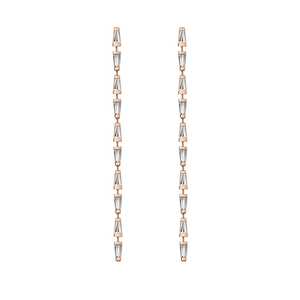 Boucles d'oreilles pendantes en or 14K avec diamants de laboratoire taille baguette, serties clos, 72mm de long, style lariat linéaire, paires, 10k 18k, vente en gros - Product Image 5