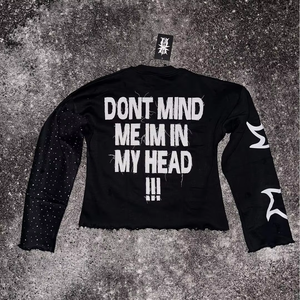 Vêtements de mode sur mesure haut de gamme, t-shirt en coton avec strass, impression sérigraphique, streetwear, manches longues à double couche pour hommes - Product Image 2