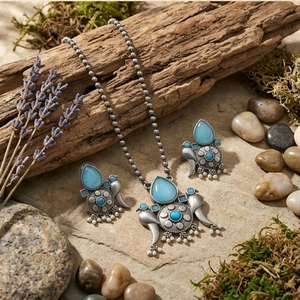 DIVYORO Ensemble collier et boucles d'oreilles ethniques bohèmes pour femmes, plaqué argent oxydé, longueur réglable - Product Image 3