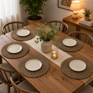 Set de table rond en jonc de mer style bohème pour décoration de mariage |   Décoration de table à manger écologique faite à la main |   Décoration de fête pour la maison - Product Image 4