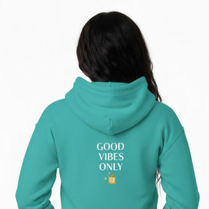 Sudadera con Capucha Color Verde Azulado para Mujer con Estampado de Perfume Good Vibes, Sudadera de Algodón para Otoño - Product Image 6