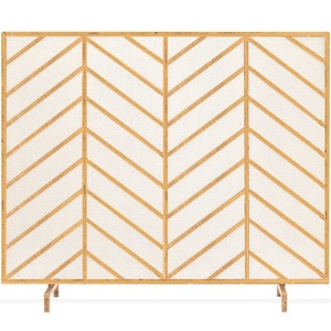 Écran de cheminée en métal à motif chevron, avec grille anti-étincelles robuste, protection de foyer autoportante - Product Image 2