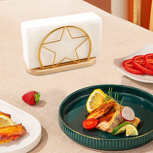 Porte-serviettes en métal, design étoile dorée avec base en bois, distributeur de mouchoirs décoratif pour table, organisateur de table à manger moderne - Product Image 6