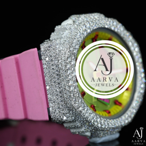 AARVA JEWELS นาฬิกาควอทซ์สุดหรูสำหรับผู้หญิง หน้าปัดคริสตัล แสดงวันที่/วันอัตโนมัติ ตัวเรือนประดับเพชรเทียม สายซิลิโคนสีชมพู ดีไซน์อนาล็อก ขนาด 40 มม. - Product Image 5