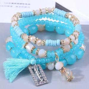 Juego de Pulseras de Cuentas con Corazón Estilo Bohemia, con Borla y Cristales de Imitación, Chapado en Oro, Color Morado, Regalo para Mujer - Product Image 4