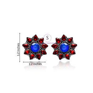 Rajasthani Handmade Silver Plated Red & <b>Blue</b> Stone <b>Studs</b> <b>Earring</b> For Women Statement Fashion Jewellery Gift For Wedding Party's - Product Image 1