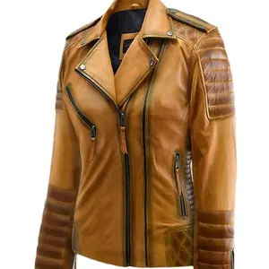 Women's Biker Style Burnt Mustard Pure Leather Jackets for Girls Ladies Super Women