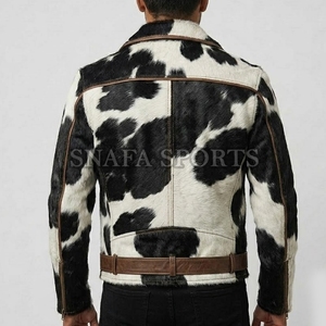 Winter Warm Trendy Turn <b>Down</b> Collar Design Men Hair on Leather Jackets Fashionable Casual Winter Wear Cowhide Leather Jackets - Product Image 2