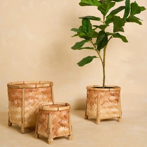 Combo planter <b>basket</b> stand cheap price garden accessory decorative bamboo weave <b>plant</b> pedestal stands - Product Image 2
