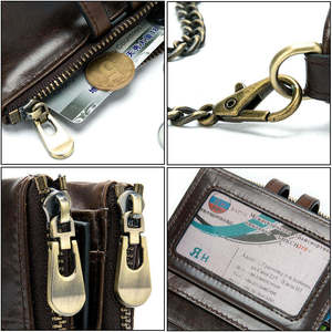 Cartera Vintage de Cuero Genuino con Cadena, Cierre de Botón, Unisex, Corta, para Uso Diario - Product Image 5