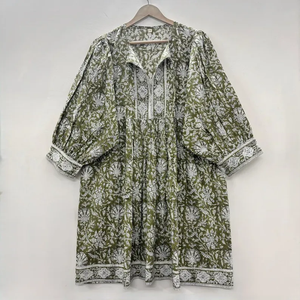 Vestido Casual Midi para Mujer, Tejido 100% Algodón, Liso, Manga Corta, Cintura Imperio, Estilo Babydoll, Cuello en V, Holgado, Funcional - Product Image 2