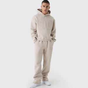 High Quality Custom Oversize Boxy Varsity Embossed Tracksuit Cotton Heavyweight Eco-Friendly Casual Streetwear 2 Piece <b>Hoodie</b> - Product Image 1