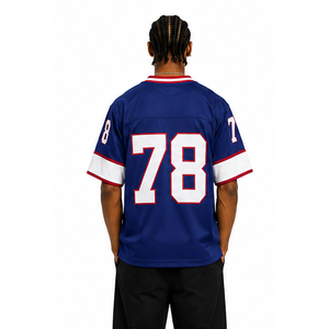 Custom American Football Jersey Mandarin Collar Short Sleeve Breathable Mesh Sport Apparel Unisex Plus Size Printed Adult Blue - Product Image 3