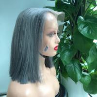 Wig rambut manusia mewah, ekstensi rambut palsu wanita, lurus, alami, abu-abu, biru, warna panas, 100%
