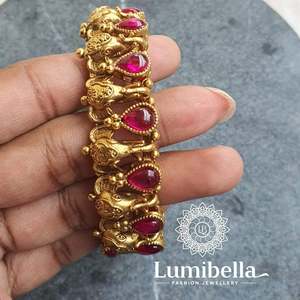 Gold Plated <b>Copper</b> Ganesh Kada <b>Bangles</b>-Ethnic Trendy Bracelet 21cm - Product Image 1