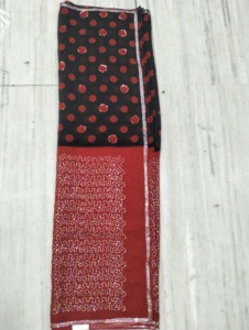 Sari Indio Auténtico de Dos Tonos, Negro y Rojo, con Patrón Floral, Ligero, Antiestático, Tejido, para Mujer, Sencillamente Impresionante - Product Image 2