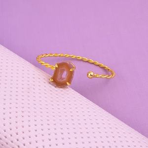 Manchette ouverte réglable en tranche de géode d'agate brune avec bracelet torsadé plaqué or fait à la main bijoux de déclaration pour les femmes - Product Image 5