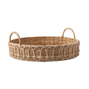 Handwoven <b>Round</b> Rattan Serving <b>Tray</b> with Handles Eco-Friendly Woven Wicker Basket for Coffee <b>Table</b> Breakfast and Home Decor - Product Image 5