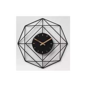 Wood Face Hanging Black Metal Lattice Frame Sleek Metallic Hands Modern Artistic Design Silent Mechanical Movement <b>Battery</b> - Product Image 2
