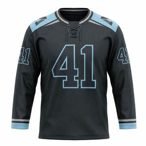 เสื้อฮอกกี้น้ำแข็งผู้ชายแบบกำหนดเองหมายเลข 41 สีดำสีน้ำเงินแบบซับลิเมชั่น แขนยาว ระบายความชื้นได้ดี ชุดทีม - Product Image 1