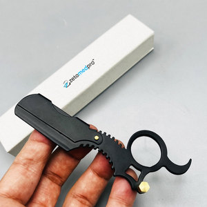 Barber Use Black Stainless Steel Manual Shave <b>Razor</b> Single Blade Replaceable Feature Straight Body Finger <b>Razor</b> Custom Logo - Product Image 2