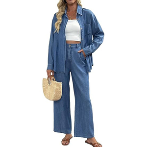 Débardeur en jean sans manches pour femme, col uni, coupe décontractée, longueur cheville, tissé délavé, imprimé numérique, style vintage - Product Image 1