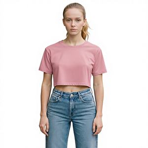 Camiseta de Punto Casual para Mujer, 100% Algodón, 160g, Transpirable, Ecológica, Suave, de Primera Calidad, Cuello Redondo, Manga Corta, Verano, Venta al Por Mayor OEM - Product Image 2
