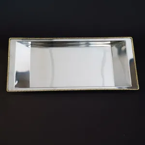Bandeja Metálica Hecha a Mano, Plato de Servir de Lujo Contemporáneo para Hotel, Restaurante, Cafetería y Hogar, Bandeja para Eventos con Baño de Oro - Product Image 1