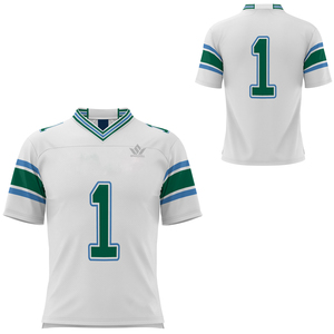 Maillot de football pour homme blanc, vert et bleu, col en V, manches courtes, en mesh, avec numéro d'équipe imprimé sur le devant, vêtement de sport - Product Image 4