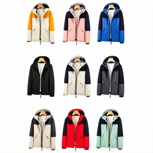 Unisex 100% Polyester Fleece Lined Windproof Water Repellent Hooded Jacket Men Color-<b>Block</b> Casual Outdoor Windbreaker for Women - Product Image 1