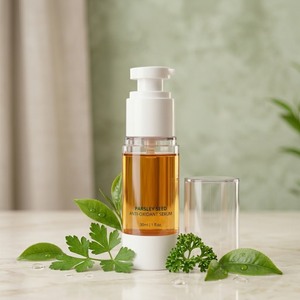 Sérum facial antioxydant à base de plantes avec graines de persil, thé vert et niacinamide OEM MOQ 350 pièces 30ml flacon pompe sans air - Product Image 2