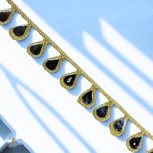 Ribete de encaje geométrico reflectante bordado con efecto espejo, ecológico, para borde de shisha, para sari, lehenga, cinta para prendas étnicas de lujo - Product Image 2