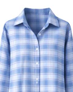 Chemise longue à carreaux bleus pour femme, coupe décontractée, boutonnée, tunique à carreaux, fabrication sur mesure, vente en gros - Product Image 3