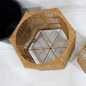 Trending PE Rattan Hexagonal Flower Pot Set with Black Inner <b>Liner</b> for Indoor Plants Bohemian Rustic Style - Product Image 6
