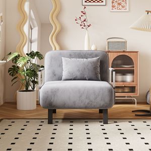 Poltrona Letto Convertibile 31,5 Pollici, Divano Pieghevole a Tre Sezioni con Schienale Regolabile e Cuscino, Chaise Longue per il Relax, Struttura in Acciaio Resistente - Product Image 6