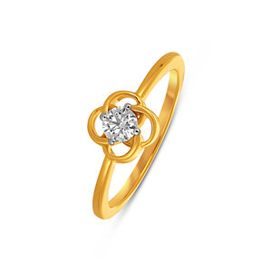 Bague solitaire élégante en or jaune 18 carats avec diamant rond et motif floral minimaliste pour femme – Bague de fiançailles - Product Image 1