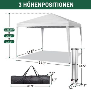Pratica Tenda Pop-up Bianca 3 X 3m Impermeabile Pieghevole ad Angolo Retto con Due Porte e Due Finestre - Product Image 2