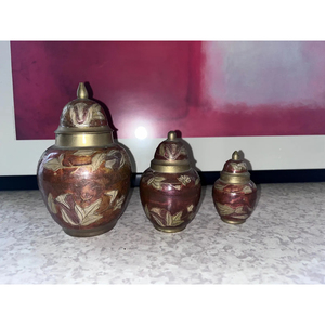 Luxury Purple Decorative Ginger Jars Set Of 3 Metal Brass Made with Floral Design Metal Flower Vase for Home Christmas Decor - Product Image 2