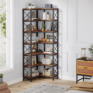 Estante de esquina de exhibición abierto de muebles indonesios de madera maciza moderna minimalista, decoración del hogar, sala de estar, hogar, oficina, taller, estantería - Product Image 1