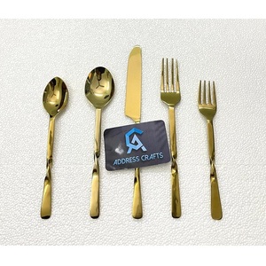 Elegant PVD Gold Plated <b>Flatware</b> Set Premium Gold Cutlery Twisted Handle Dessert Spoon Dinner Fork Knife Tableware Place Setting - Product Image 1