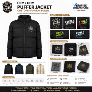 OEM Wholesale Men's Casual Winter Puffer <b>Jacket</b> Custom Waterproof Ultra Light Weight <b>Canvas</b> Oversize With Feather Detail - Product Image 3