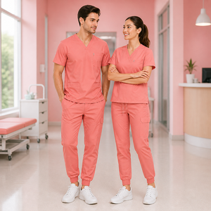 <b>Doctor</b> Scrub Uniform <b>Set</b> Unisex Breathable V Neck Polyester Spandex Cooling Breathable Workwear - Product Image 1
