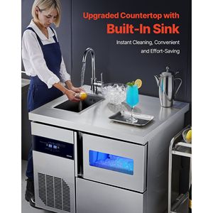 Fabbricatore di Ghiaccio Commerciale in Acciaio Inox per Cucina, 132 Libbre/24H, Piano di Lavoro in Acciaio Inox, Capacità di Stoccaggio 30 Libbre, 70 Cubetti/Ciclo - Product Image 3