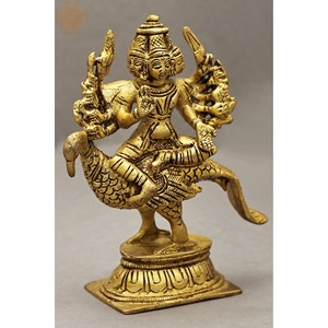 Hecho a mano 5 pulgadas Karttikeya estatua de latón hijo de Shiva escultura para regalar hecho en India - Product Image 2