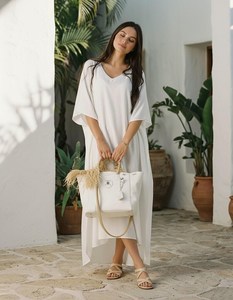 Vestido Kaftán Maxi de Lino Premium, Estilo Vintage Formal y Dulce, Transpirable, Lavable, Hecho a Mano, Corte Holgado con Dobladillo Acampanado - Product Image 3