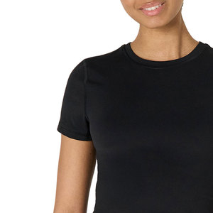 Camiseta Corta Negra Lisa para Mujer, Protección Solar, Resistente al Sudor, Material de Textura Suave, Transpirable, Cómoda - Product Image 4