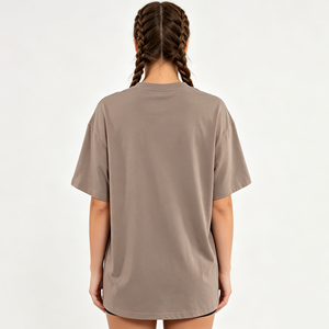 เสื้อยืดคอกลมโอเวอร์ไซส์สำหรับผู้หญิง แขนสั้น สีพื้น ทรงหลวม ผ้าฝ้ายเจอร์ซีย์ 100% ระบายอากาศได้ดี เนื้อผ้าถัก - Product Image 3